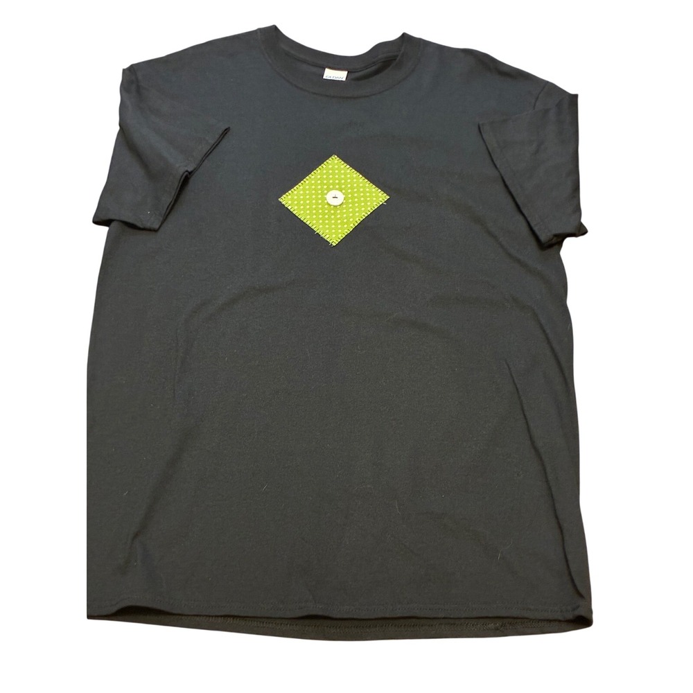 Ultra Cotton Black T-Shirt Lime Green Polka Dot Patch Large